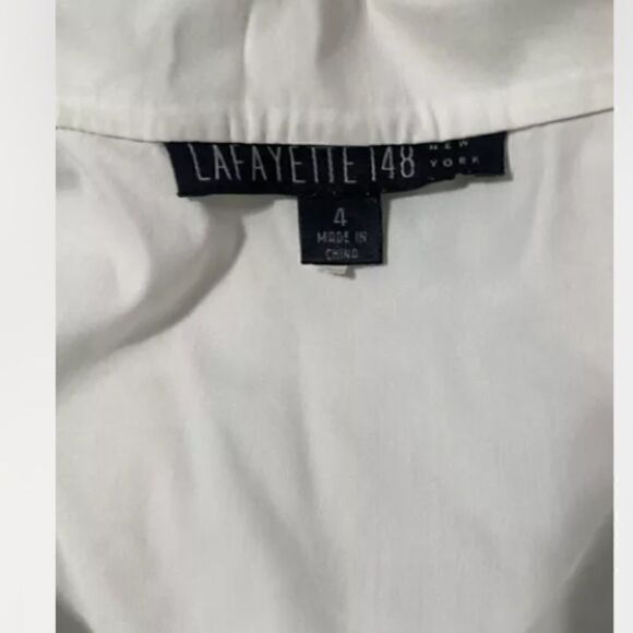 Lafayette 148 New York White Blouse Button Down Pleated Blouse Top Size 4 - Picture 5 of 5